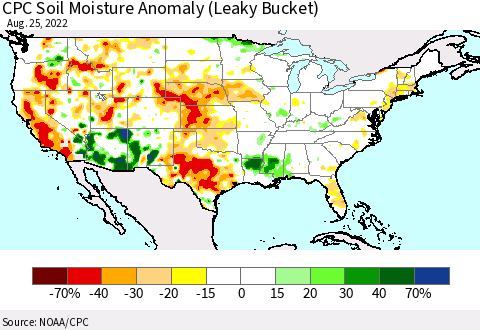 United States CPC Soil Moisture Anomaly (Leaky Bucket) Thematic Map For 8/21/2022 - 8/25/2022