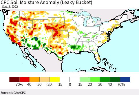 United States CPC Soil Moisture Anomaly (Leaky Bucket) Thematic Map For 9/1/2022 - 9/5/2022