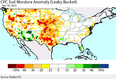 United States CPC Soil Moisture Anomaly (Leaky Bucket) Thematic Map For 9/26/2022 - 9/30/2022