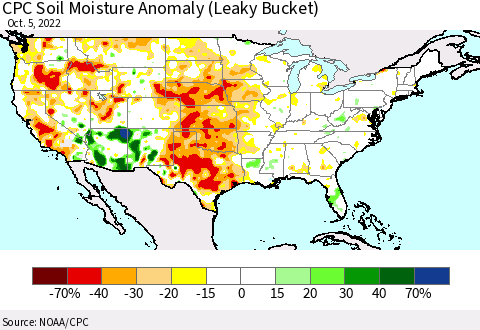 United States CPC Soil Moisture Anomaly (Leaky Bucket) Thematic Map For 10/1/2022 - 10/5/2022