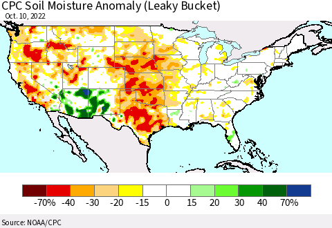 United States CPC Soil Moisture Anomaly (Leaky Bucket) Thematic Map For 10/6/2022 - 10/10/2022
