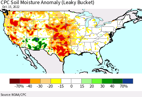 United States CPC Soil Moisture Anomaly (Leaky Bucket) Thematic Map For 10/11/2022 - 10/15/2022
