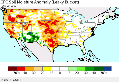 United States CPC Soil Moisture Anomaly (Leaky Bucket) Thematic Map For 10/16/2022 - 10/20/2022
