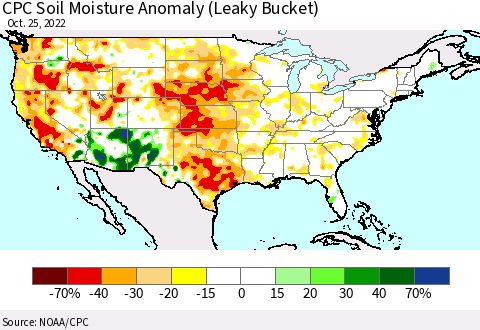 United States CPC Soil Moisture Anomaly (Leaky Bucket) Thematic Map For 10/21/2022 - 10/25/2022