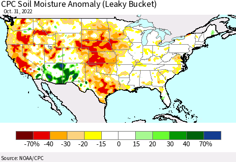 United States CPC Soil Moisture Anomaly (Leaky Bucket) Thematic Map For 10/26/2022 - 10/31/2022
