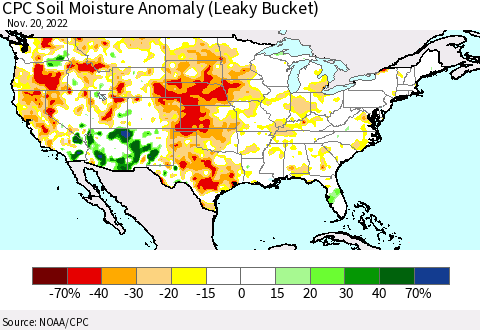 United States CPC Soil Moisture Anomaly (Leaky Bucket) Thematic Map For 11/16/2022 - 11/20/2022