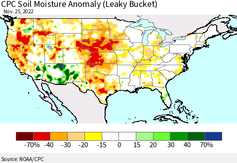 United States CPC Soil Moisture Anomaly (Leaky Bucket) Thematic Map For 11/21/2022 - 11/25/2022
