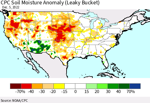 United States CPC Soil Moisture Anomaly (Leaky Bucket) Thematic Map For 12/1/2022 - 12/5/2022