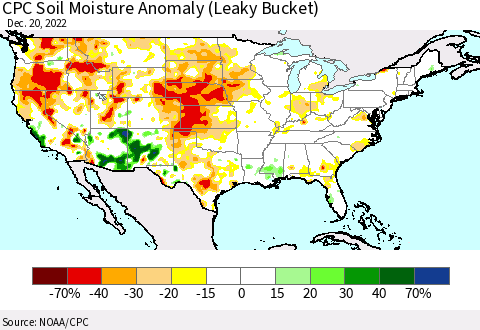 United States CPC Soil Moisture Anomaly (Leaky Bucket) Thematic Map For 12/16/2022 - 12/20/2022