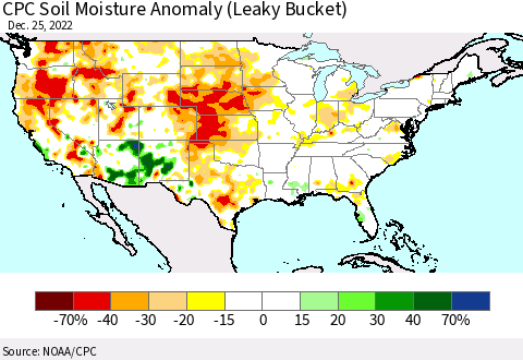 United States CPC Soil Moisture Anomaly (Leaky Bucket) Thematic Map For 12/21/2022 - 12/25/2022