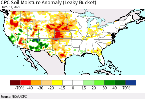 United States CPC Soil Moisture Anomaly (Leaky Bucket) Thematic Map For 12/26/2022 - 12/31/2022