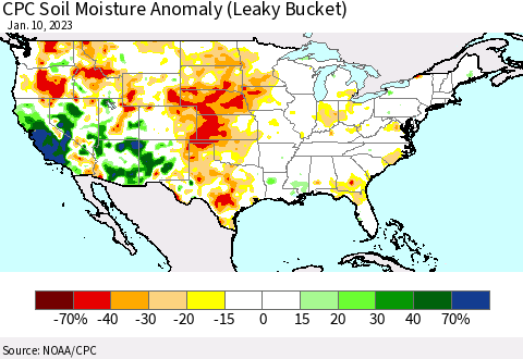 United States CPC Soil Moisture Anomaly (Leaky Bucket) Thematic Map For 1/6/2023 - 1/10/2023