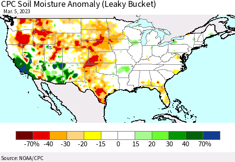 United States CPC Soil Moisture Anomaly (Leaky Bucket) Thematic Map For 3/1/2023 - 3/5/2023