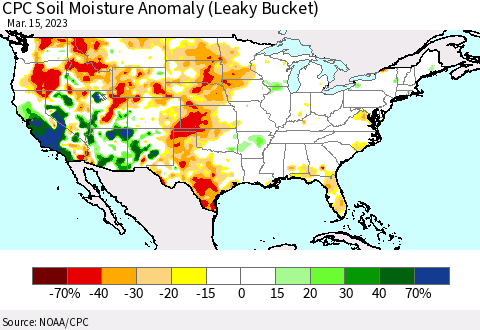 United States CPC Soil Moisture Anomaly (Leaky Bucket) Thematic Map For 3/11/2023 - 3/15/2023