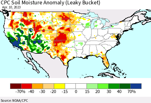 United States CPC Soil Moisture Anomaly (Leaky Bucket) Thematic Map For 4/6/2023 - 4/10/2023