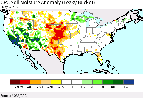 United States CPC Soil Moisture Anomaly (Leaky Bucket) Thematic Map For 5/1/2023 - 5/5/2023
