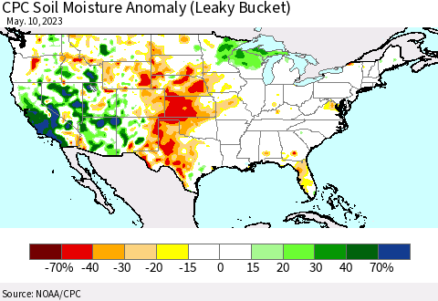 United States CPC Soil Moisture Anomaly (Leaky Bucket) Thematic Map For 5/6/2023 - 5/10/2023