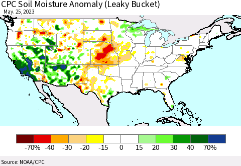 United States CPC Soil Moisture Anomaly (Leaky Bucket) Thematic Map For 5/21/2023 - 5/25/2023