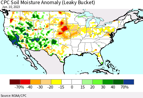 United States CPC Soil Moisture Anomaly (Leaky Bucket) Thematic Map For 6/6/2023 - 6/10/2023