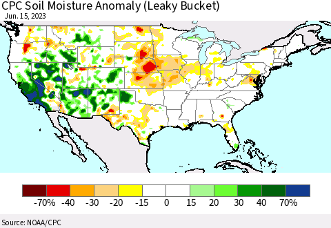 United States CPC Soil Moisture Anomaly (Leaky Bucket) Thematic Map For 6/11/2023 - 6/15/2023