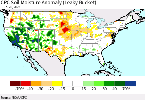 United States CPC Soil Moisture Anomaly (Leaky Bucket) Thematic Map For 6/16/2023 - 6/20/2023