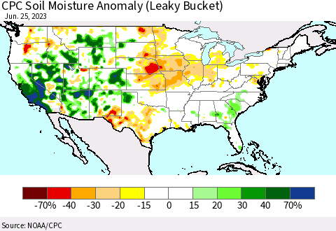 United States CPC Soil Moisture Anomaly (Leaky Bucket) Thematic Map For 6/21/2023 - 6/25/2023