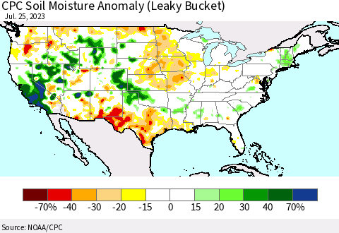 United States CPC Soil Moisture Anomaly (Leaky Bucket) Thematic Map For 7/21/2023 - 7/25/2023