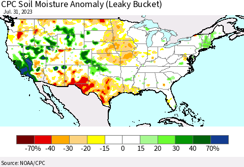United States CPC Soil Moisture Anomaly (Leaky Bucket) Thematic Map For 7/26/2023 - 7/31/2023