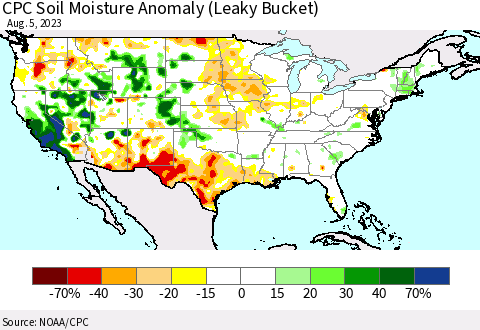 United States CPC Soil Moisture Anomaly (Leaky Bucket) Thematic Map For 8/1/2023 - 8/5/2023