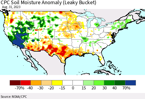 United States CPC Soil Moisture Anomaly (Leaky Bucket) Thematic Map For 8/26/2023 - 8/31/2023