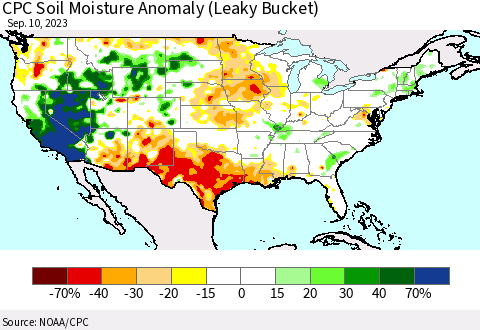 United States CPC Soil Moisture Anomaly (Leaky Bucket) Thematic Map For 9/6/2023 - 9/10/2023