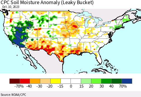 United States CPC Soil Moisture Anomaly (Leaky Bucket) Thematic Map For 10/6/2023 - 10/10/2023
