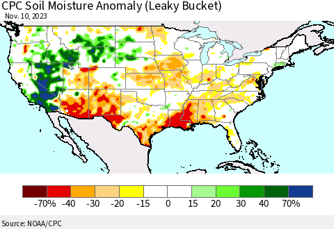 United States CPC Soil Moisture Anomaly (Leaky Bucket) Thematic Map For 11/6/2023 - 11/10/2023