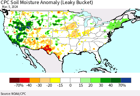 United States CPC Soil Moisture Anomaly (Leaky Bucket) Thematic Map For 3/1/2024 - 3/5/2024