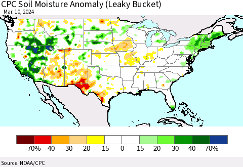 United States CPC Soil Moisture Anomaly (Leaky Bucket) Thematic Map For 3/6/2024 - 3/10/2024