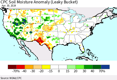 United States CPC Soil Moisture Anomaly (Leaky Bucket) Thematic Map For 4/26/2024 - 4/30/2024