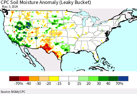 United States CPC Soil Moisture Anomaly (Leaky Bucket) Thematic Map For 5/1/2024 - 5/5/2024