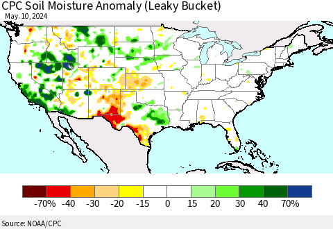 United States CPC Soil Moisture Anomaly (Leaky Bucket) Thematic Map For 5/6/2024 - 5/10/2024