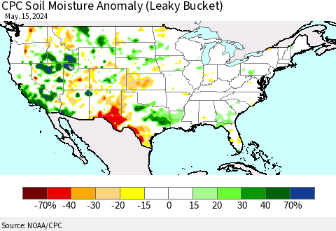 United States CPC Soil Moisture Anomaly (Leaky Bucket) Thematic Map For 5/11/2024 - 5/15/2024