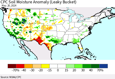 United States CPC Soil Moisture Anomaly (Leaky Bucket) Thematic Map For 5/16/2024 - 5/20/2024