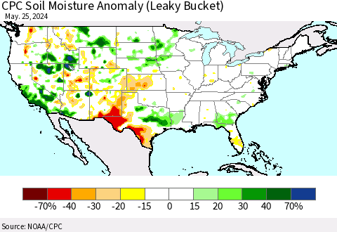 United States CPC Soil Moisture Anomaly (Leaky Bucket) Thematic Map For 5/21/2024 - 5/25/2024