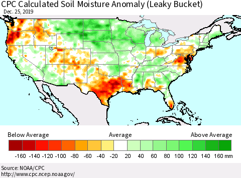 United States CPC Soil Moisture Departure from Normal (Leaky Bucket) Thematic Map For 12/21/2019 - 12/25/2019