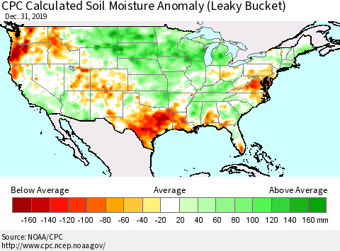 United States CPC Soil Moisture Departure from Normal (Leaky Bucket) Thematic Map For 12/26/2019 - 12/31/2019