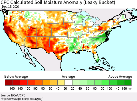 United States CPC Soil Moisture Departure from Normal (Leaky Bucket) Thematic Map For 12/11/2020 - 12/15/2020