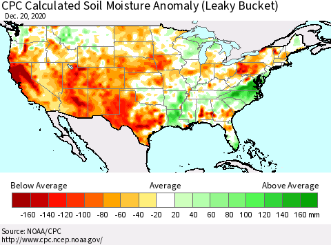 United States CPC Soil Moisture Departure from Normal (Leaky Bucket) Thematic Map For 12/16/2020 - 12/20/2020