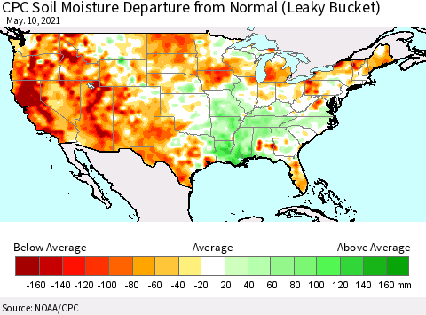 United States CPC Calculated Soil Moisture Anomaly (Leaky Bucket) Thematic Map For 5/6/2021 - 5/10/2021