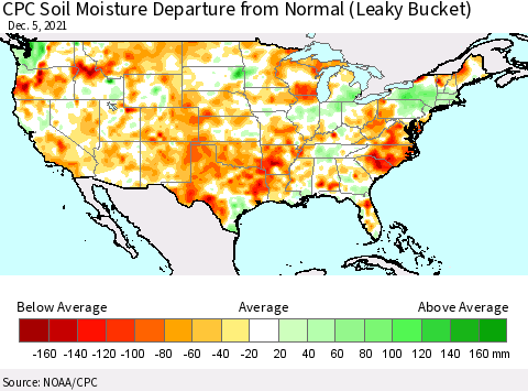 United States CPC Calculated Soil Moisture Anomaly (Leaky Bucket) Thematic Map For 12/1/2021 - 12/5/2021