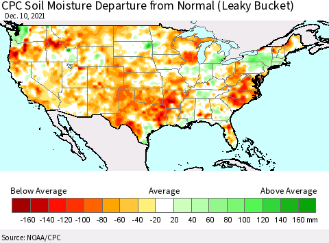 United States CPC Calculated Soil Moisture Anomaly (Leaky Bucket) Thematic Map For 12/6/2021 - 12/10/2021