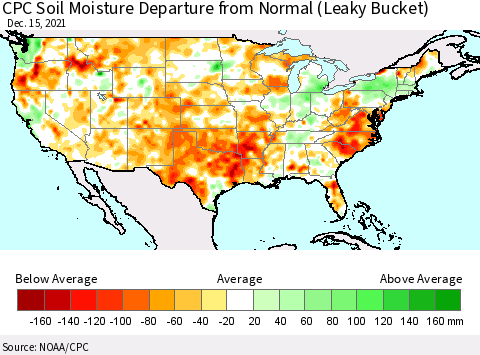United States CPC Calculated Soil Moisture Anomaly (Leaky Bucket) Thematic Map For 12/11/2021 - 12/15/2021