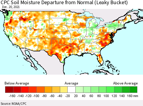 United States CPC Soil Moisture Departure from Normal (Leaky Bucket) Thematic Map For 12/16/2021 - 12/20/2021